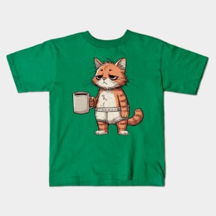 morning cat with coffee Kids T-Shirt